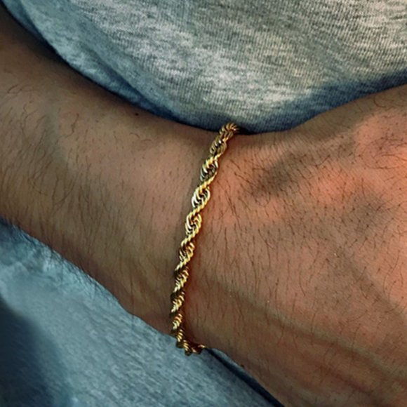 3/$35 Twist Rope Chain Bracelet Gold Tone Stainless Steel Men Gifts Jewelry - Picture 5 of 6